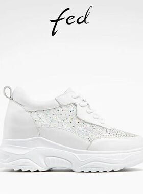 FED白色老爹鞋夏季新款女鞋水钻网面休闲鞋增高鞋女D0417-YAB712