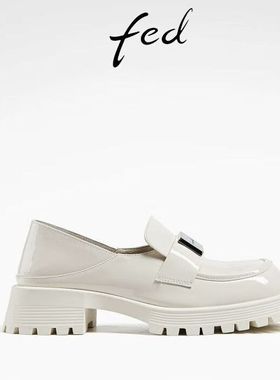 FED法式单鞋春季新款女鞋厚底乐福鞋白色小皮鞋女款D0110-YAC026