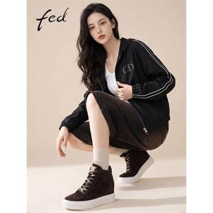 fed高丝光真皮26秋冬真皮女鞋复古厚底内帮系带休闲靴女短靴