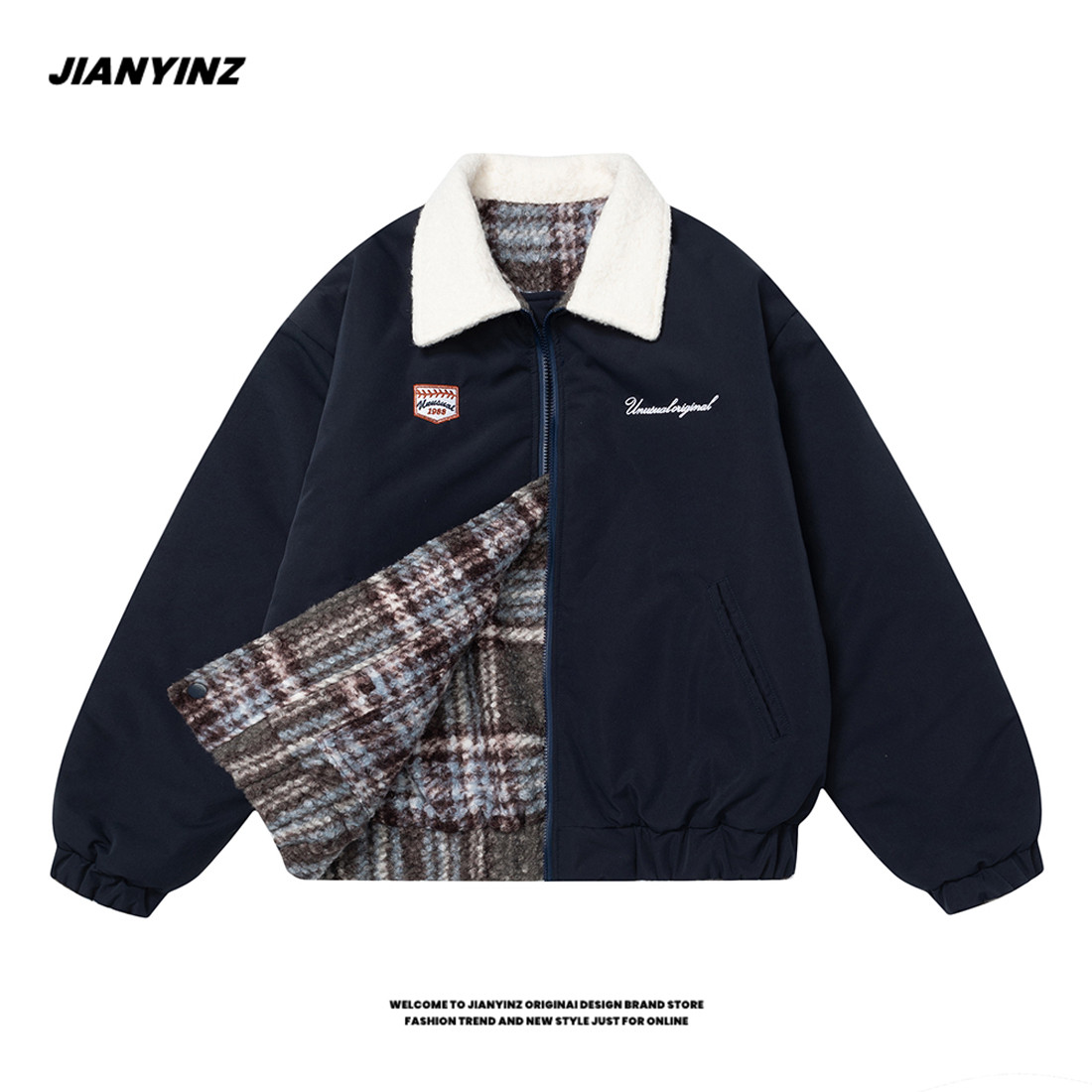 JIANYINZ美式复古羊羔绒棉衣