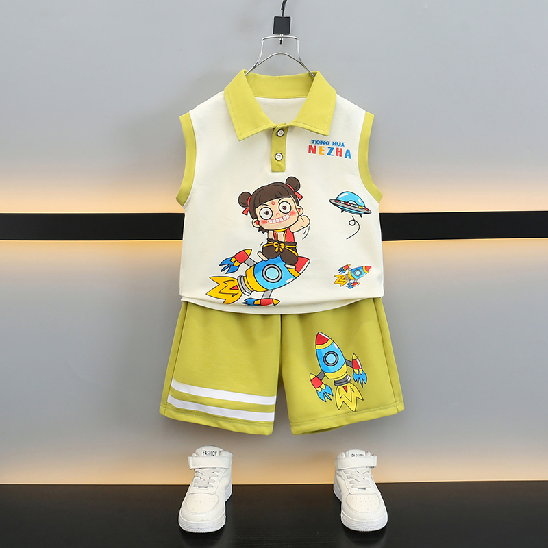 哪吒儿童服装男童夏装无袖套装2025新款宝宝夏季背心休闲两件套潮