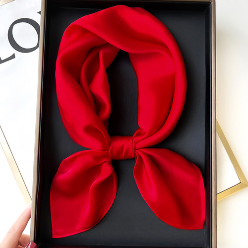 大红色中国红纯色真丝桑蚕丝小方巾丝巾女春秋夏季搭配衬衫70x70