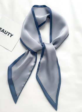 蓝色短长条小丝巾女发带绑包搭配衬衫丝带飘带护颈围脖子装饰领带