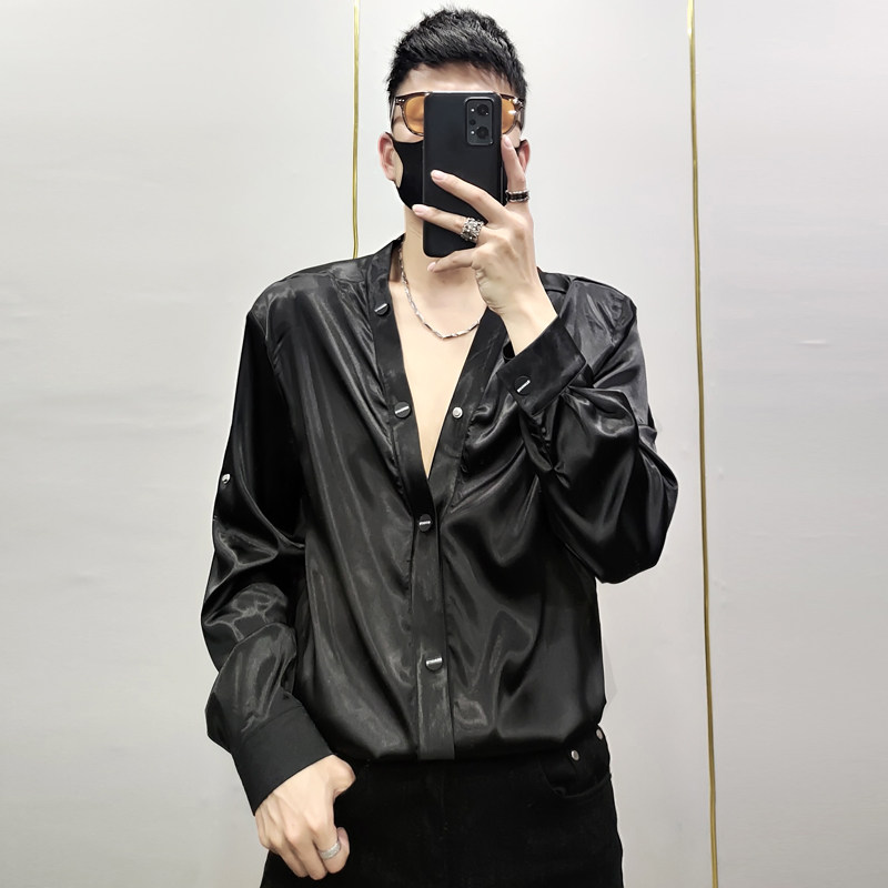 无领长袖韩版痞帅衬衫