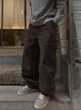 SFANG 秋冬季加厚重磅美式弯刀直筒工装立体设计感伐木休闲裤长裤