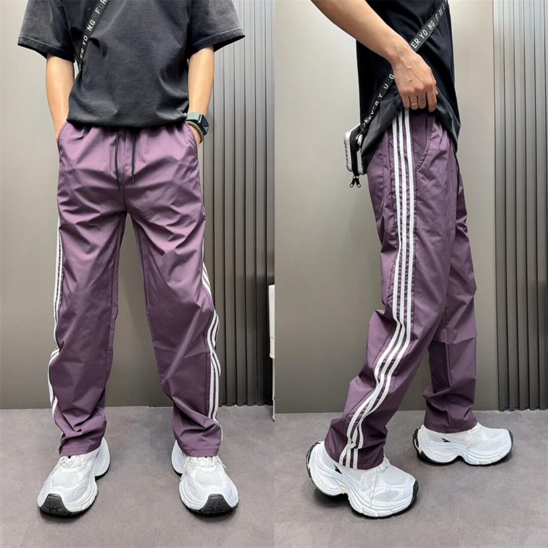 2026最新款美式嘻哈风条纹休闲裤男宽松直筒裤百搭男士运动长裤