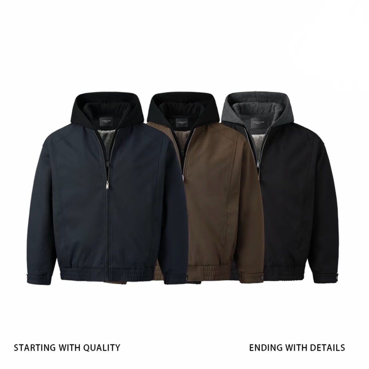 冬季假两件拼接连帽加厚夹克外套新品双色毛绒内里加厚加毛H803