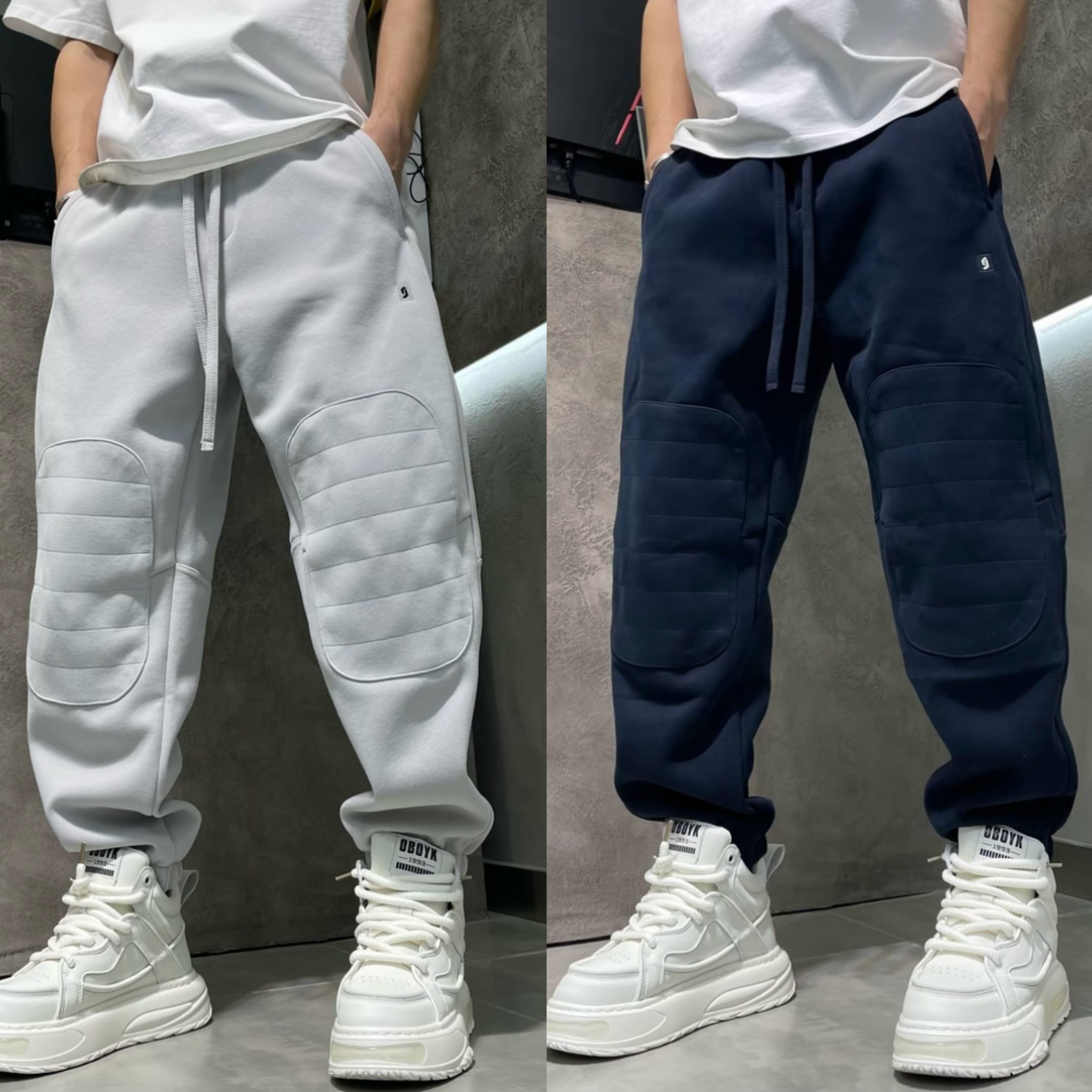 冬季加绒男士束脚休闲裤韩版纯色百搭宽松加厚长裤潮流运动休闲