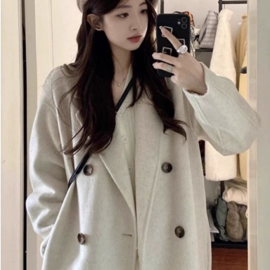 燕麦色双面羊绒羊毛大衣女中长款2025秋冬韩版新款赫本风外套