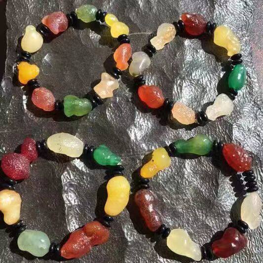 天然葫芦随形原石糖果色手串链阿拉善戈壁玛瑙饰品多宝彩糖心筋脉
