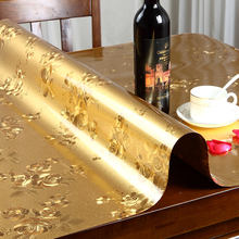 金色软玻璃pvc餐桌垫茶几垫欧式长方形防水防油免洗桌布轻奢网红