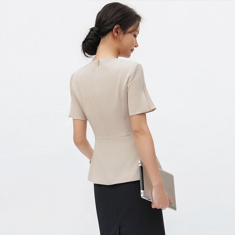 NEW KOREAN BEAUTICIAN OVERALLS WOMENS APRICOT BEAUTY AND HEALTH CLUB SPA TECHNICIAN UNIFORM SET SHORT-SLEEVED HAN FAN