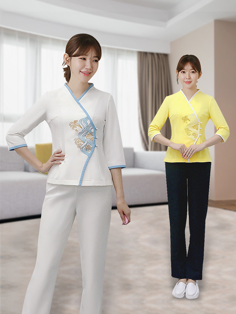 새로운 호텔 웨이터 유니폼 7부 소매 반팔 여성 중식당 케이터링 찻집 호텔 특별 슬림 슈트