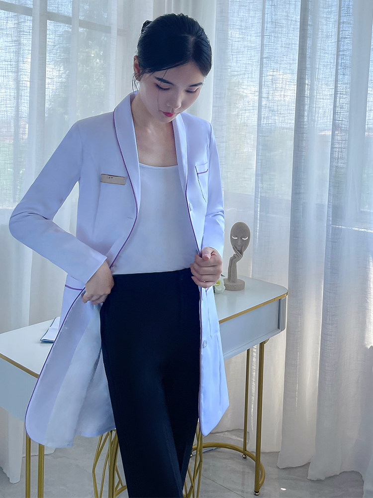 KOREAN-STYLE WHITE COAT LONG-SLEEVED DOCTORS UNIFORM SPRING AUTUMN AND WINTER WOMENS WHITE COAT PLASTIC SURGERY HOSPITAL BEAUTY SALON NURSE WORK CLOTHES