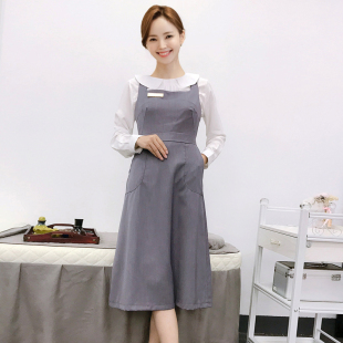 新款时尚日式美容院美容师工作服美甲师纹绣师长袖秋冬款套裙