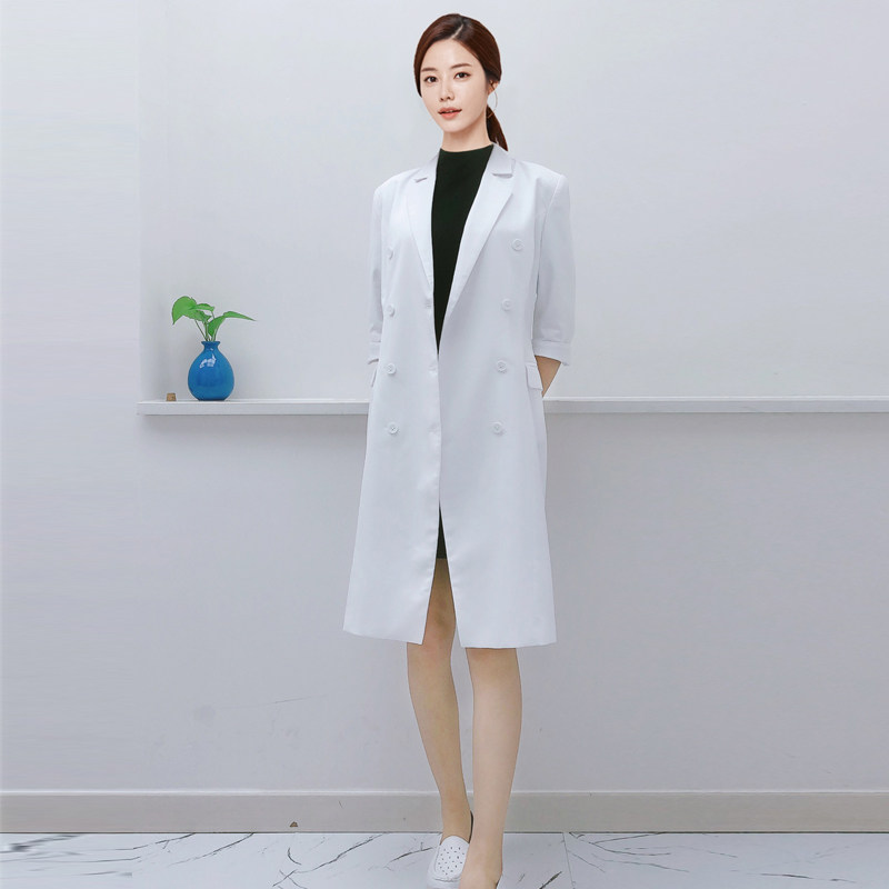 KOREAN AUTUMN AND WINTER MID-LENGTH PLASTIC SURGERY HOSPITAL FEMALE DOCTOR OVERALLS WHITE COATS KOREAN PATTERN EMBROIDERER BEAUTICIAN CLOTHING