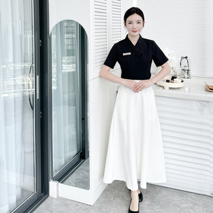 新款春夏款美容师美容院工作服女中式SAP养生会所工作服套装高端