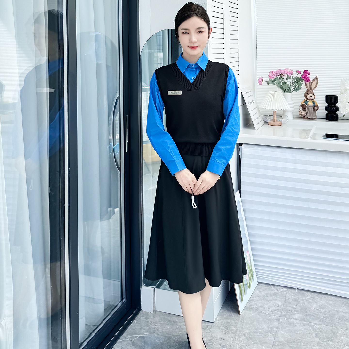 美容会所技师工作服3件套弹力