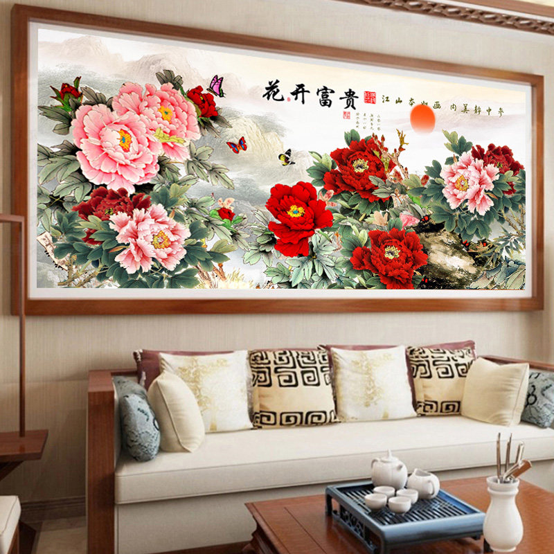 富贵牡丹花新款江山如画十字绣