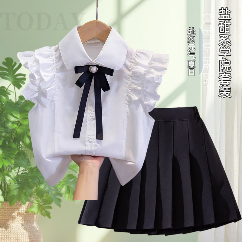 女童短袖衬衫学院风套装演出班服