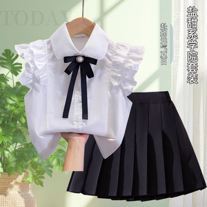女童短袖衬衫学院风套装演出班服