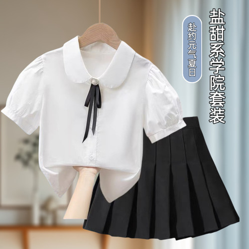 女童短袖衬衫套装学院风jk表演服