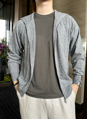 LP羊绒衫男女连帽针织开衫外套羊毛羊绒高品质上衣25新款灰色拉链