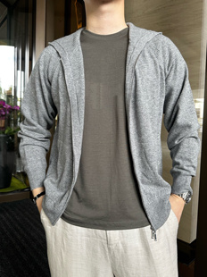 LP羊绒衫男女连帽针织开衫外套羊毛羊绒高品质上衣25新款灰色拉链