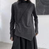 暗黑不规则设计高领磨毛打底衫女堆堆领时尚宽松休闲T恤女秋冬，女装T恤，钱塘801（原钱塘901）