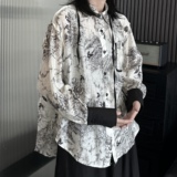 设计感小众山本街头风天丝长袖花衬衫女春夏新款宽松时尚薄款衬衣，女装衬衫，钱塘801（原钱塘901）
