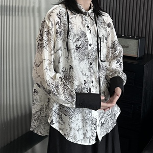 设计感小众山本街头风天丝长袖花衬衫女春夏新款宽松时尚薄款衬衣图片