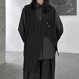 暗黑系男士山本风格设计师款式小众马甲无领斜扣不规则条纹坎肩潮,女装衬衫,钱塘801(原钱塘901), 暗黑系男士山本风格设计师款式小众马甲无领斜扣不规则条纹坎肩潮,女装衬衫,钱塘801(原钱塘901),