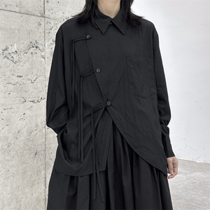 网红不规则成人衬衫宽松型衬衫袖连衣裙暗黑风长袖时尚休闲百搭图片