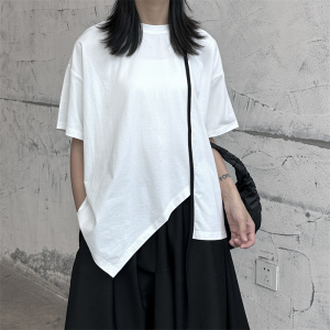 夏季女士t恤BLACK AND WHITE上衣宽松半袖棉百搭白色短袖新款图片