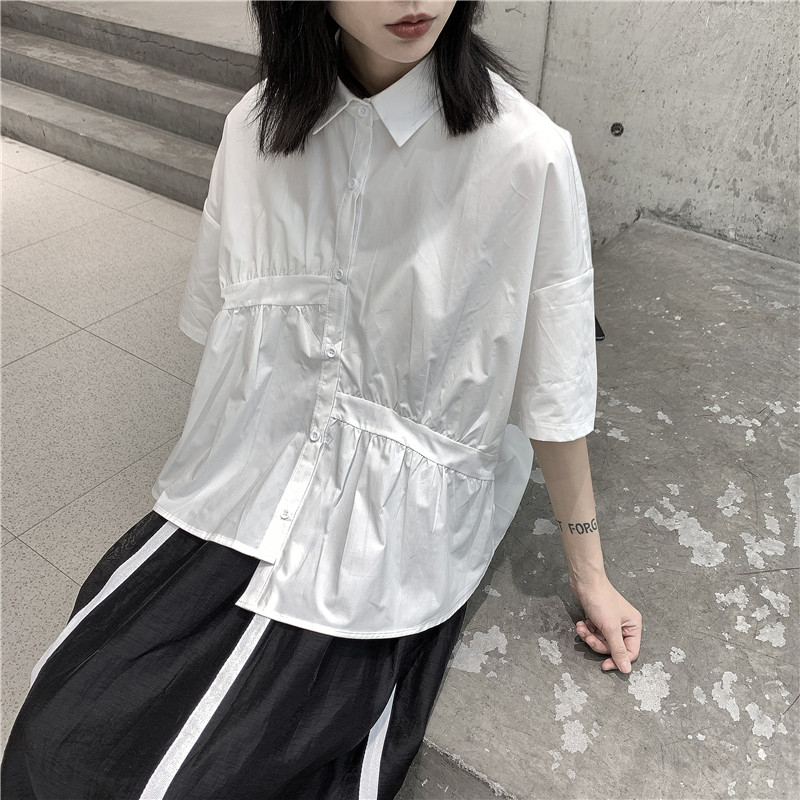 2121P60暗黑设计款短袖衬衫不规则宽松小众,商品下架区,钱塘801（原钱塘901）