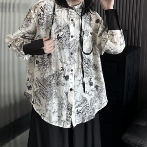 设计感小众山本街头风天丝长袖花衬衫女春夏新款宽松时尚薄款衬衣图片