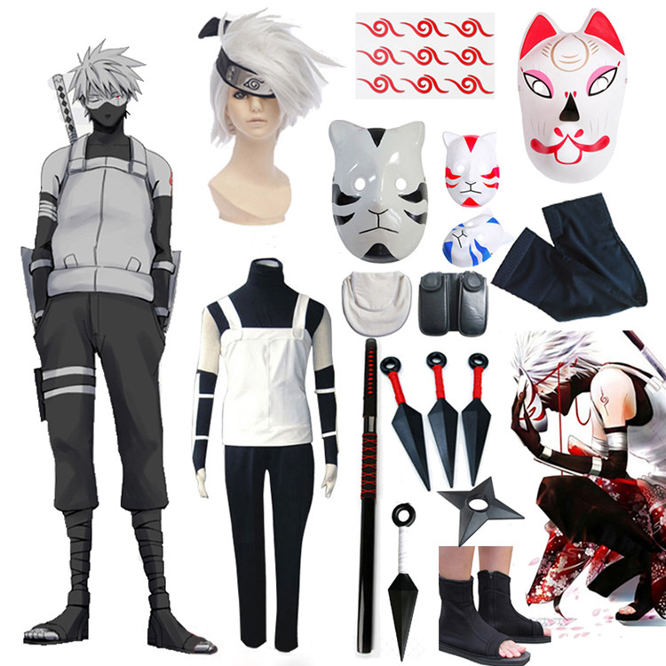 火影忍者卡卡西暗部cos服 木叶鞋狐狸面具cosplay服装男装全套图片