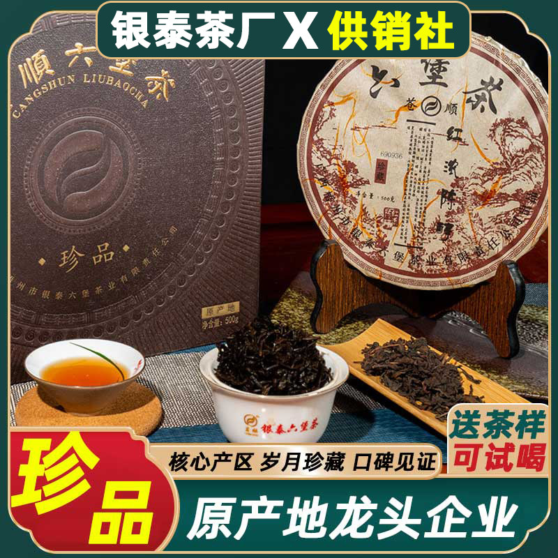 银泰六堡茶饼苍顺黑茶广西梧州高档茶礼茶饼送长辈茶叶2009年陈化