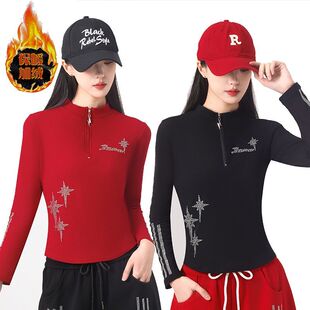 秋冬新款广场舞服装上衣棉加薄绒修身立领烫钻运动跳操曳步舞衣服