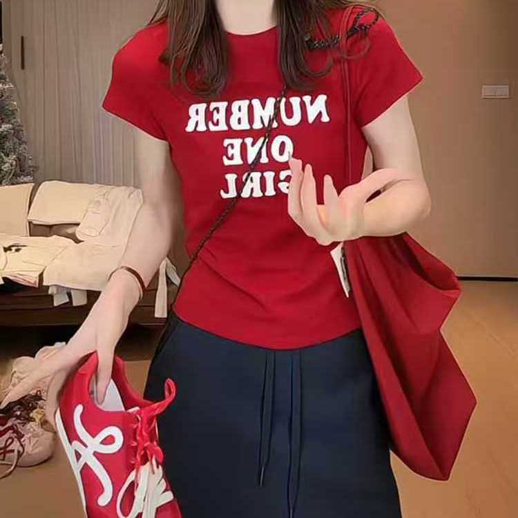 夏新款广场舞服装上衣棉圆领短袖时尚印字抖音跳体操鬼步舞蹈衣服