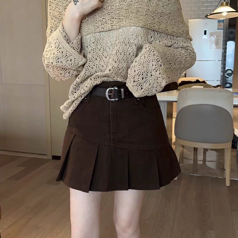 欧货时尚新款松弛感女高腰显瘦百褶裙洋气百搭休闲半身裙潮