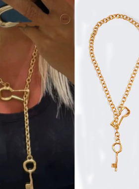 西班牙小众复古锁头链条钥匙锁孔颈链欧美项链OT扣字母锁骨链颈链