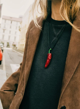 夏季新款红辣椒项链女超长款绳子项饰性感小米椒配饰欧美风