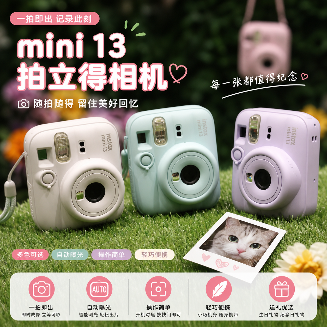 日本代购富士拍立得instax mini13一次成像相机自拍定时复古便捷