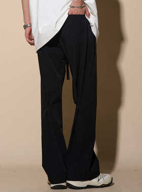 LOADMIND冰丝裤子男微喇潮式高街纽扣垂感直筒西裤宽松休闲长裤男