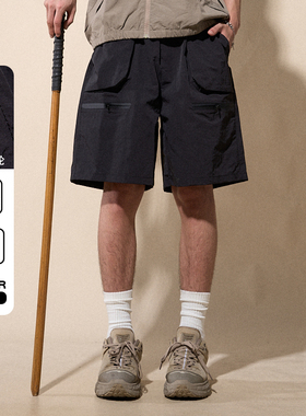 LOADMIND拉链美式五分裤子男机能冲锋登山速干工装短裤男休闲宽松