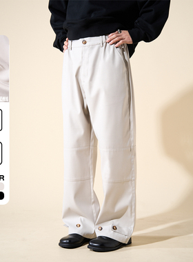 LOADMIND美式复古垂感西裤男休闲松紧纽扣宽松阔腿直筒长裤子男潮