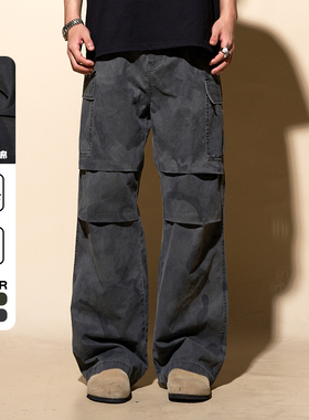 LOADMIND复古美式迷彩工装裤子男休闲宽松阔腿百搭长裤直筒伞兵厚