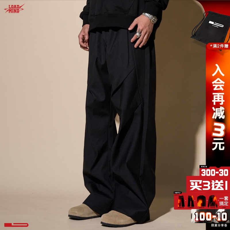 LOADMIND美式潮褶皱西裤垂感直筒阔休闲宽松直筒裤子男cleanfit潮