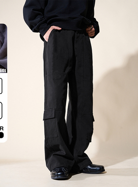 LOADMIND美式复古水洗工装裤魔术贴口袋休闲裤宽松阔腿直筒长裤潮